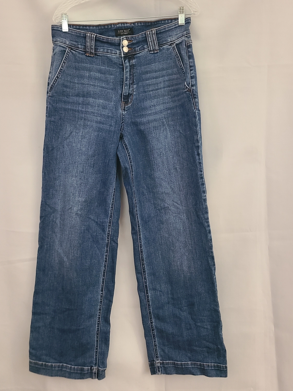 Judy Blue Sz 13/31 Blue Medium Wash Stretchy Wide Leg High Rise Casual Jeans